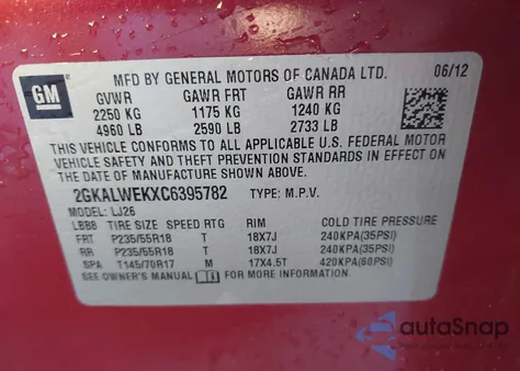 2012 GMC Terrain Slt-2 из США, поврежденный, VIN 2GKALWEKXC6395782